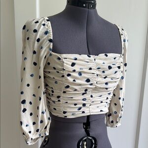 Wilfred Cream Puff Sleeve Ruched Crop Blouse